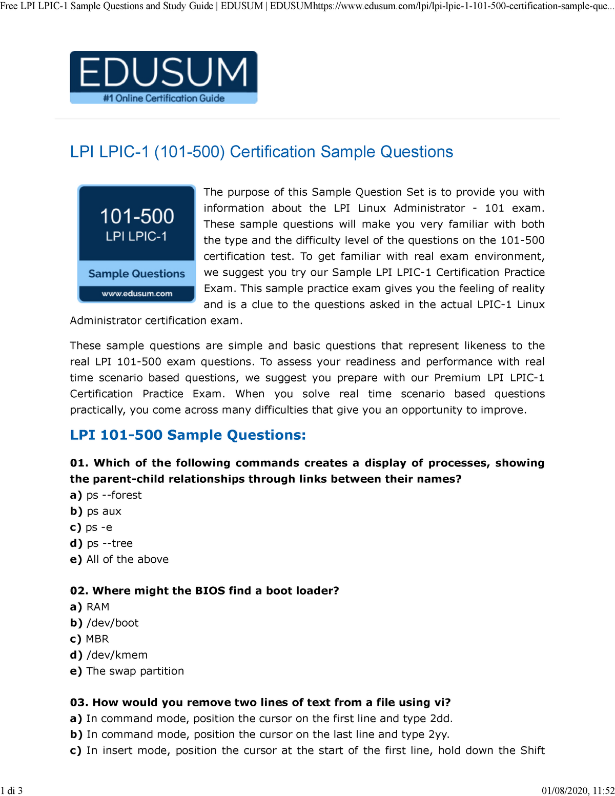 lpi 101-500 question and answer - LPI LPIC-1 (101-500) Certification Sample  Questions The purpose of - Sns-Brigh10