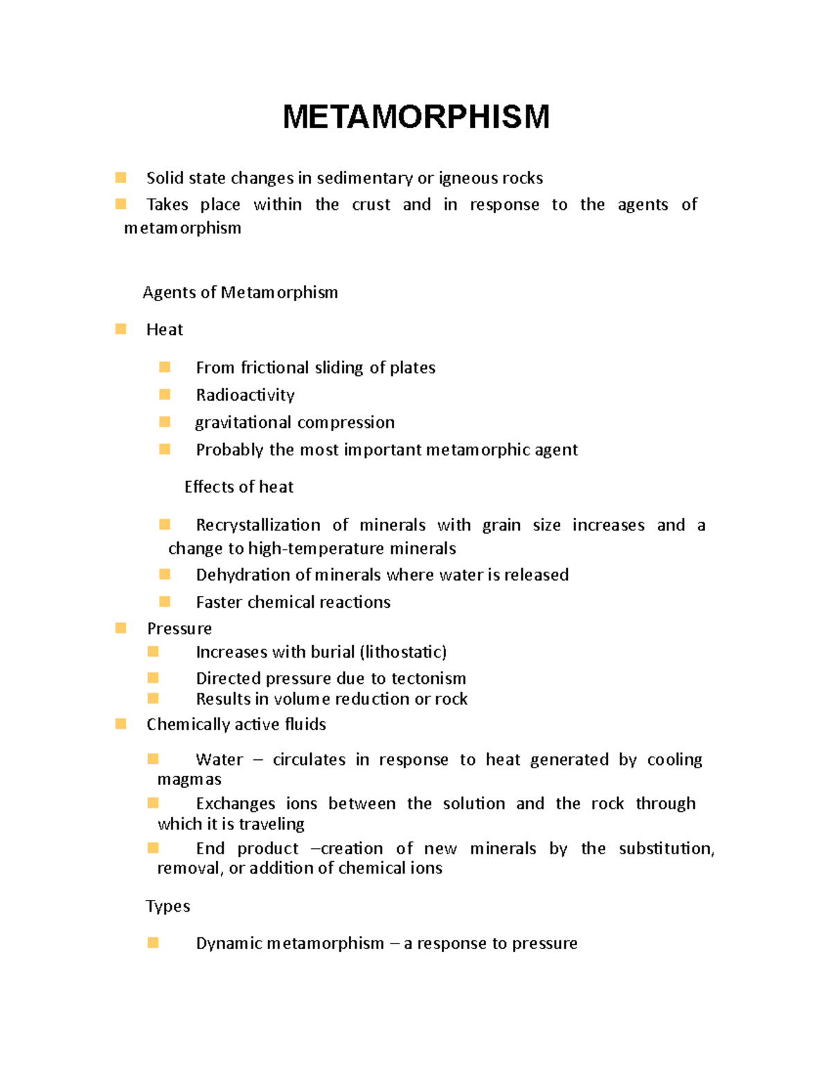 Metamorphism Summary - METAMORPHISM Solid state changes in sedimentary ...