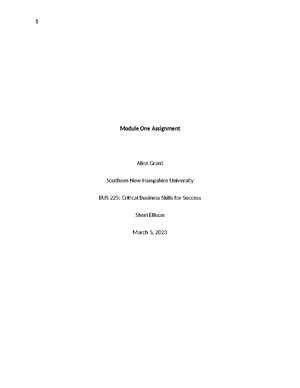 BUS 400 Module 3 Milestone One AG - Alice Grant Module Three Milestone ...