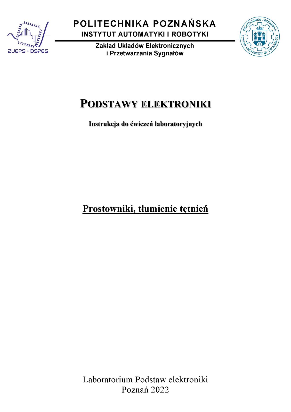 PE LTs 01 Prostowniki - Laboratorium Podstaw Elektroniki Poznań 2022 P ...