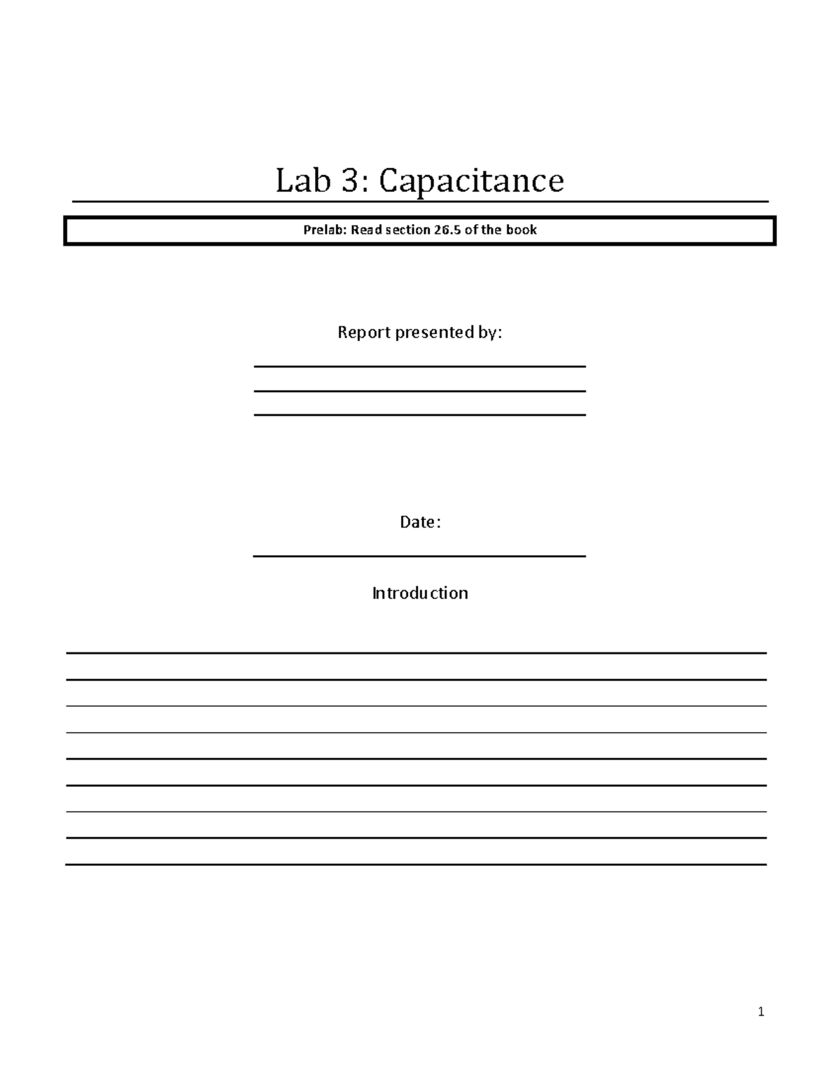 NYB Lab 3 Capacitance Lab 3 Capacitance Prelab Read section 26