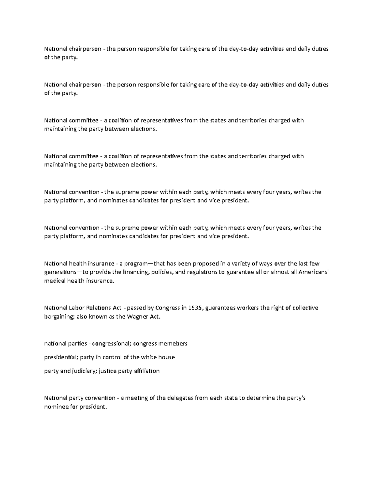 Note 19 lecture notes National chairperson the person responsible