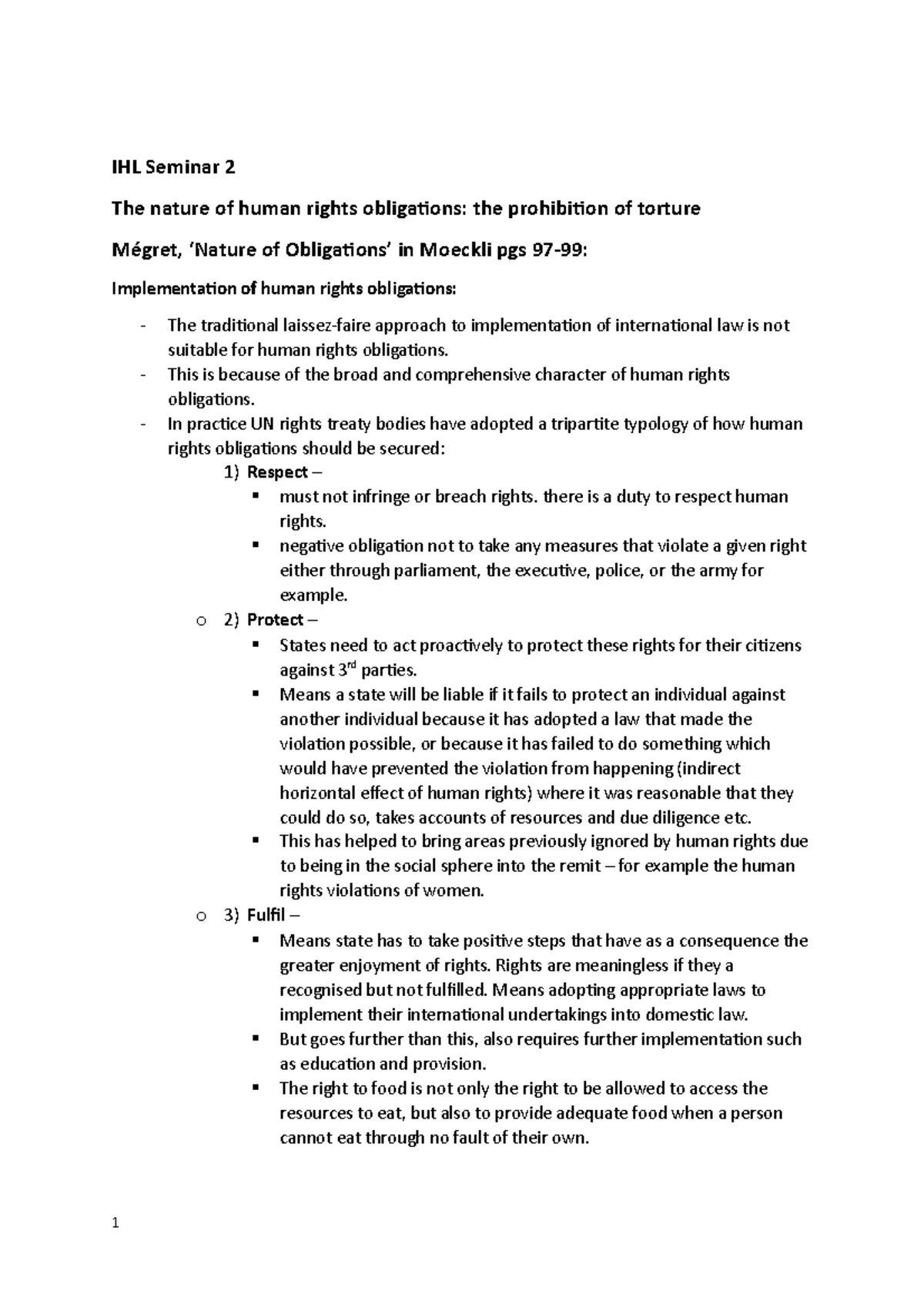 International human rights Seminar 2 - IHL Seminar 2 The nature of ...