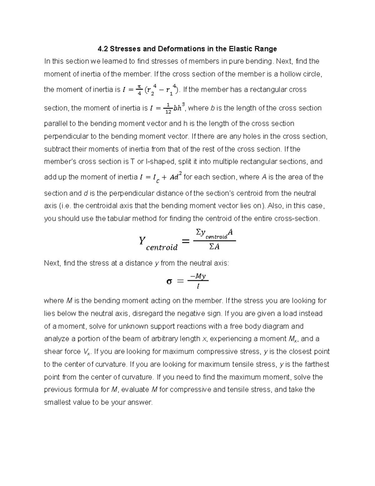 Section Summary 4.2 Stresses and Deformations in the Elastic Range - 4 ...
