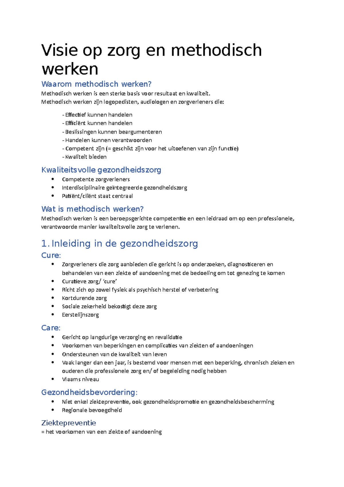 MWLA Examen - Visie Op Zorg En Methodisch Werken Waarom Methodisch ...