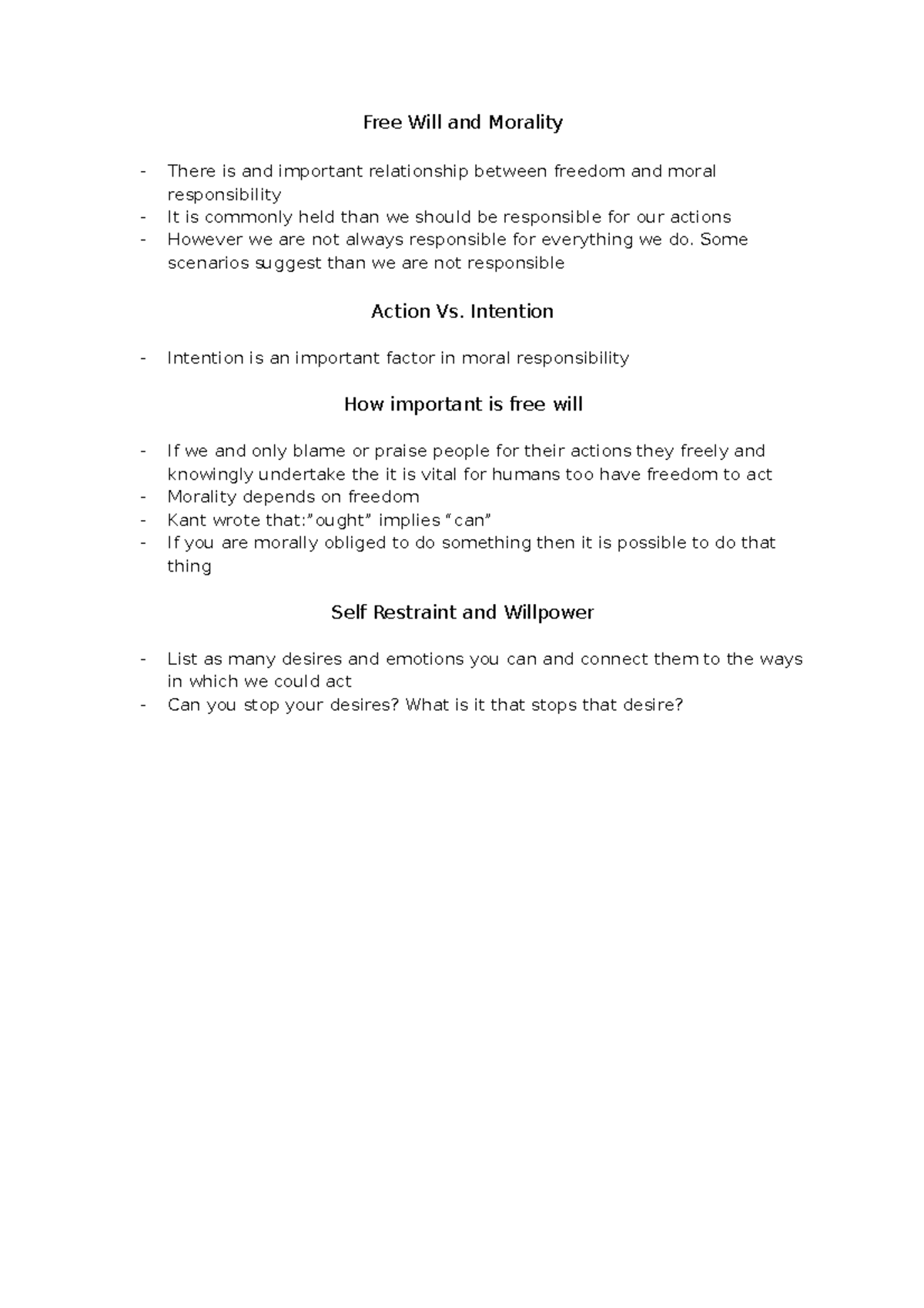 Philospophy notes November 30 - Free Will and Morality There is and ...