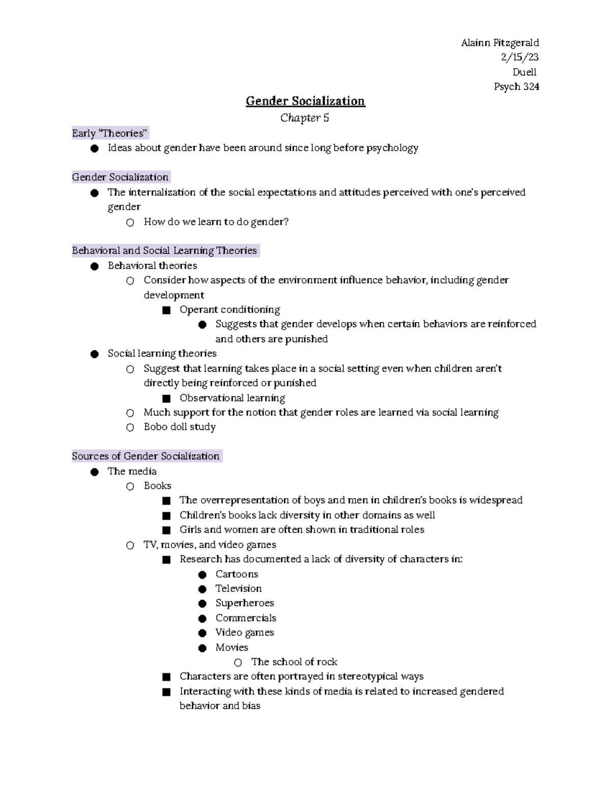 324 Ch. 5 - Chapter 5 notes for psych of gender - 2/15/ Duell Psych 324 ...