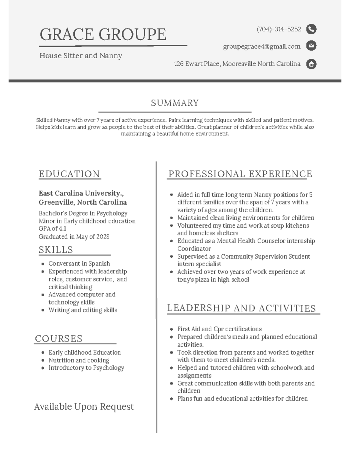 resume writer mooresville