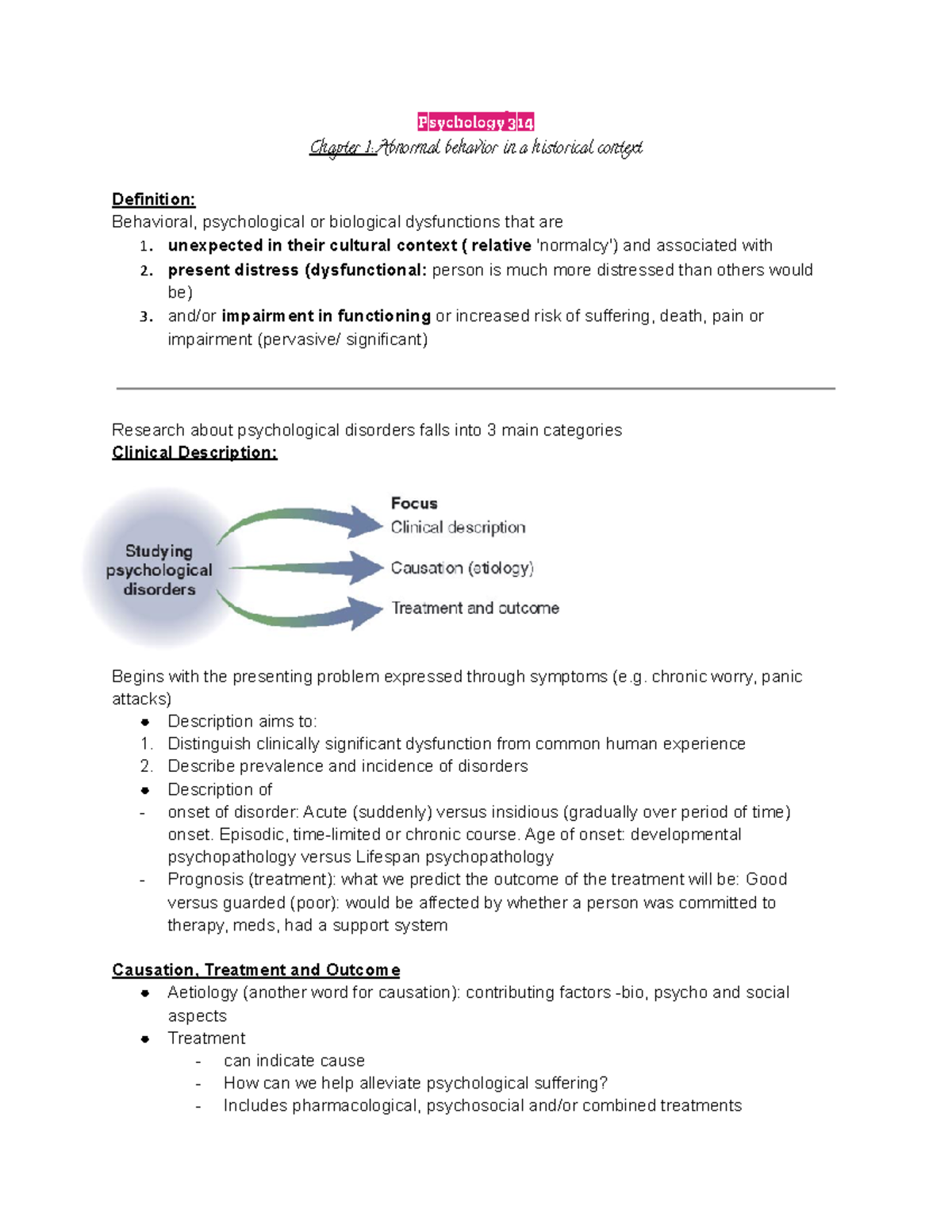 Psych Chapter 1 Lecture Notes - Psychology Chapter 1: Abnormal Behavior ...