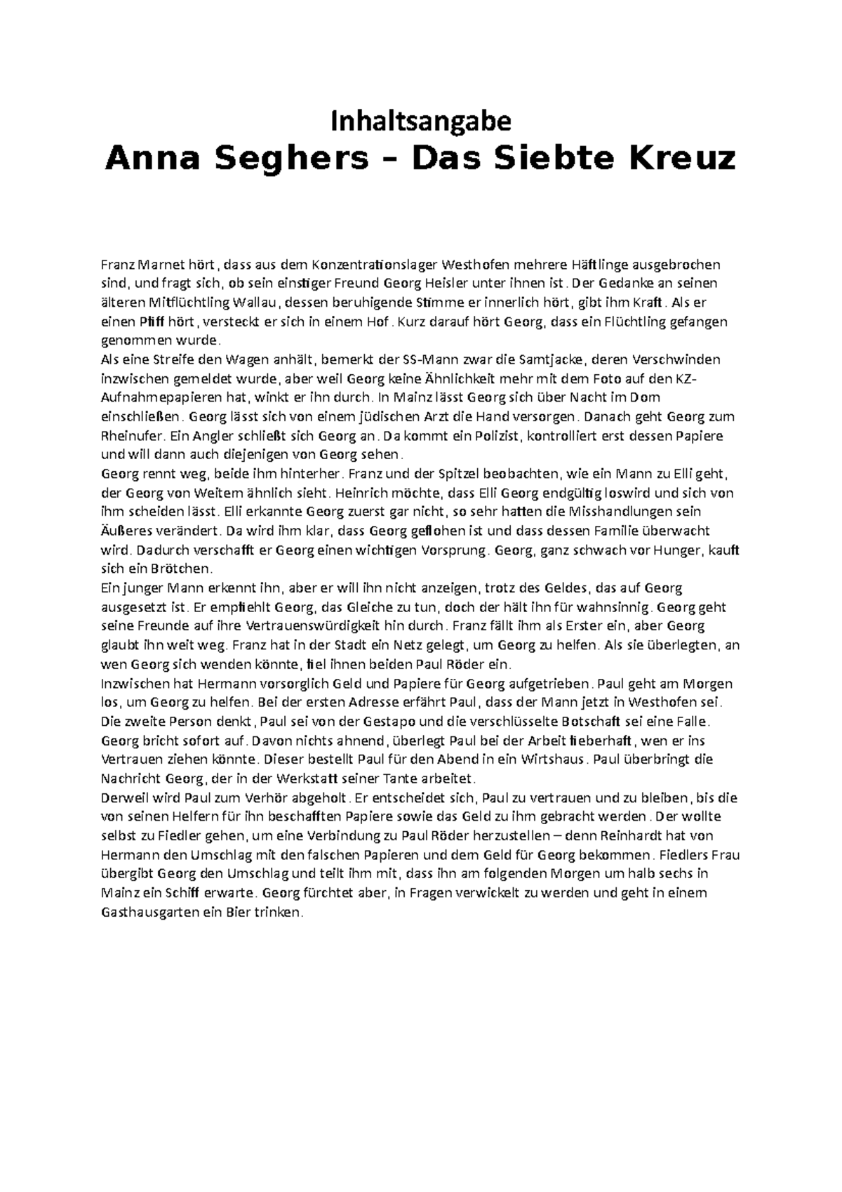 Das Siebte Kreuz Zusammenfassung