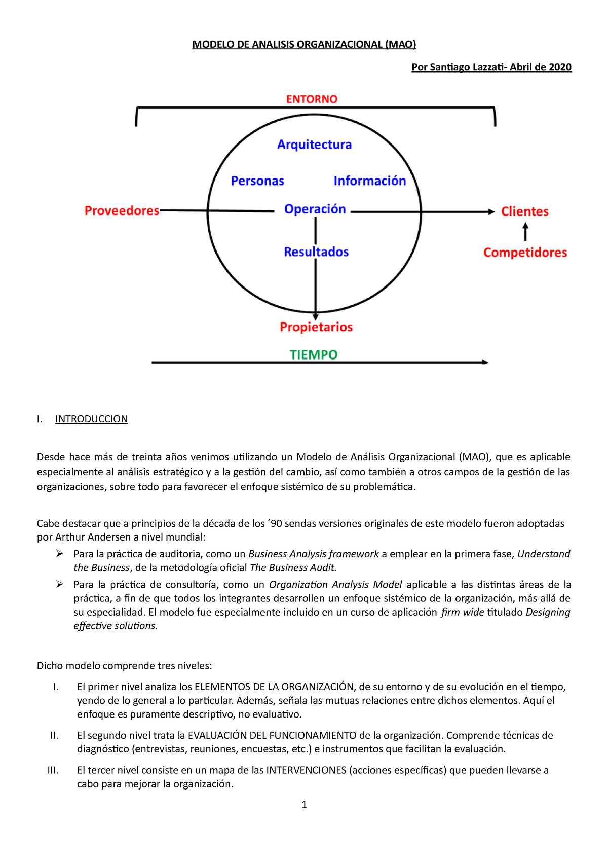 5. Modelo DE Analisis Organizacional - MODELO DE ANALISIS ORGANIZACIONAL  (MAO) Por Santiago Lazzati- - Studocu