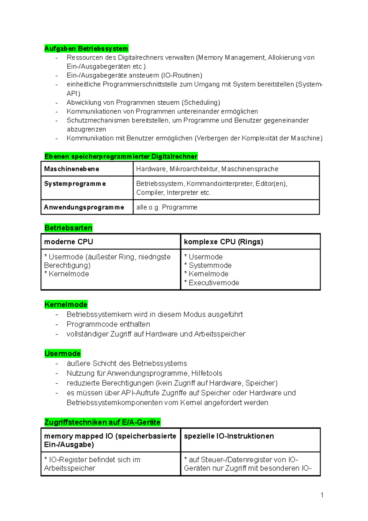 Klausurvorbereitung Und Zusammenfassung Für Betriebssysteme ...