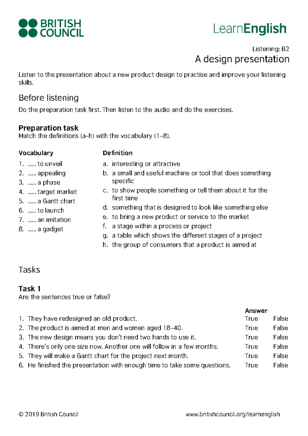 Learn English Listening B2 A Design Presentation - Listening: B A ...