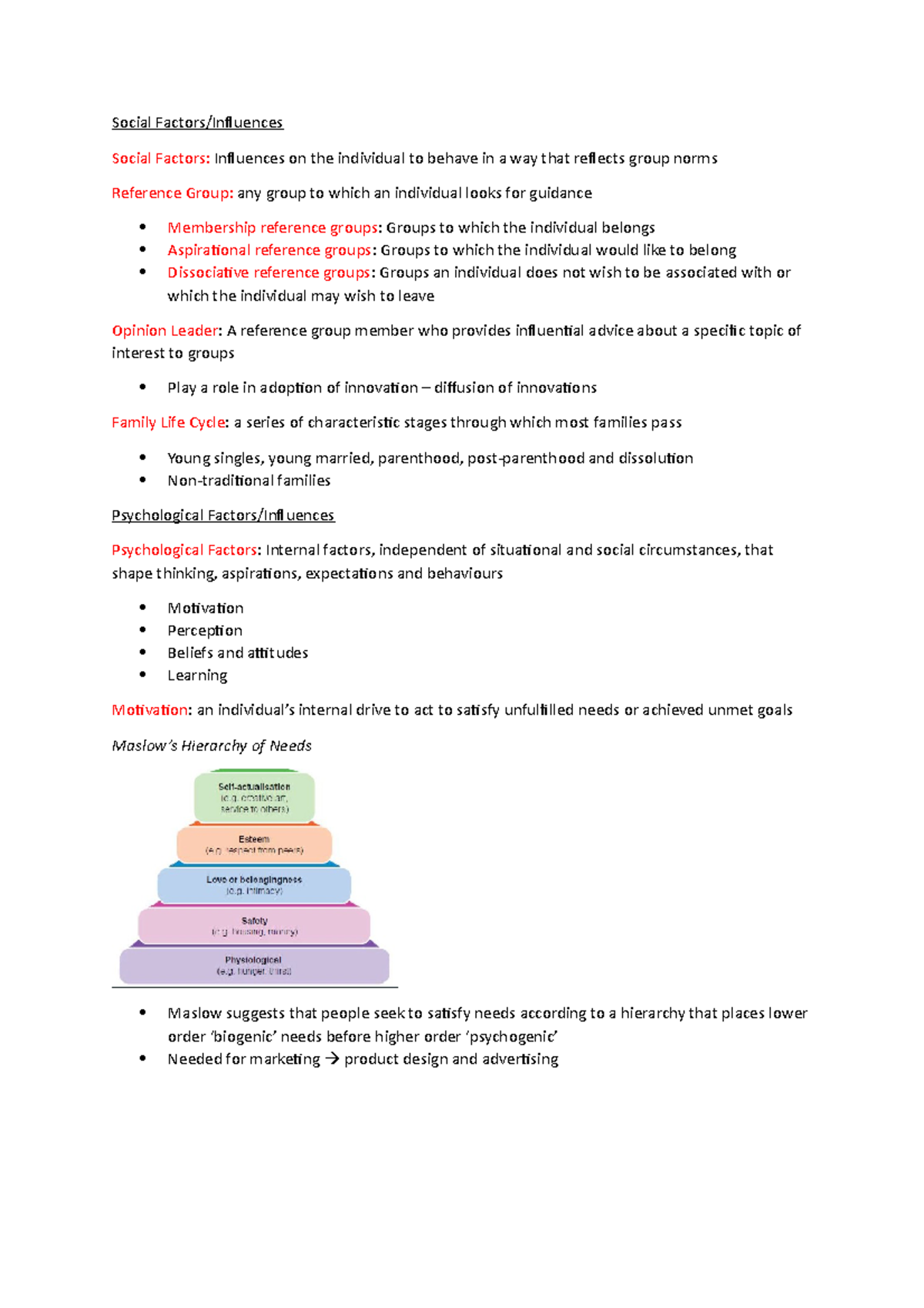 Marketing Week 3 B - Week 3 Lecture Notes - Social Factors/Influences ...