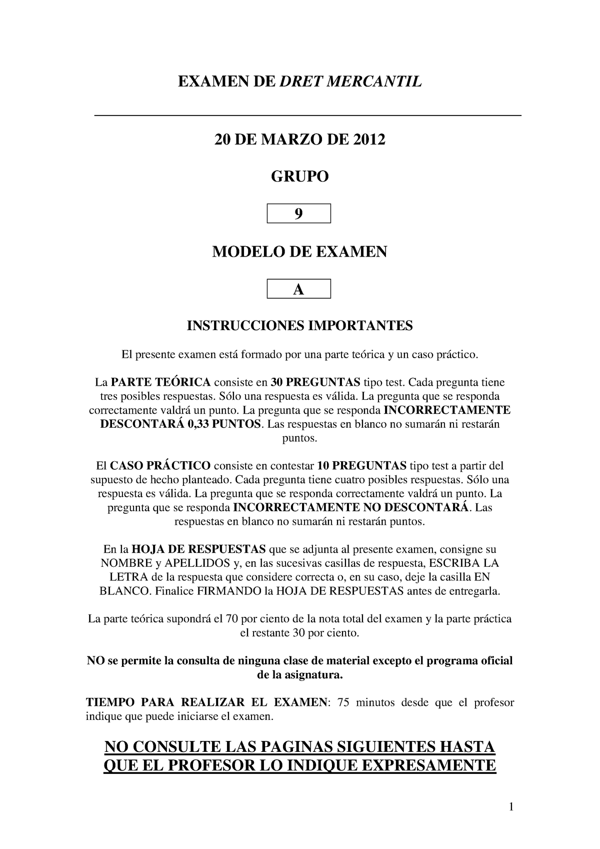 Examen Abril Preguntas Y Respuestas EXAMEN DE DRET MERCANTIL DE MARZO DE