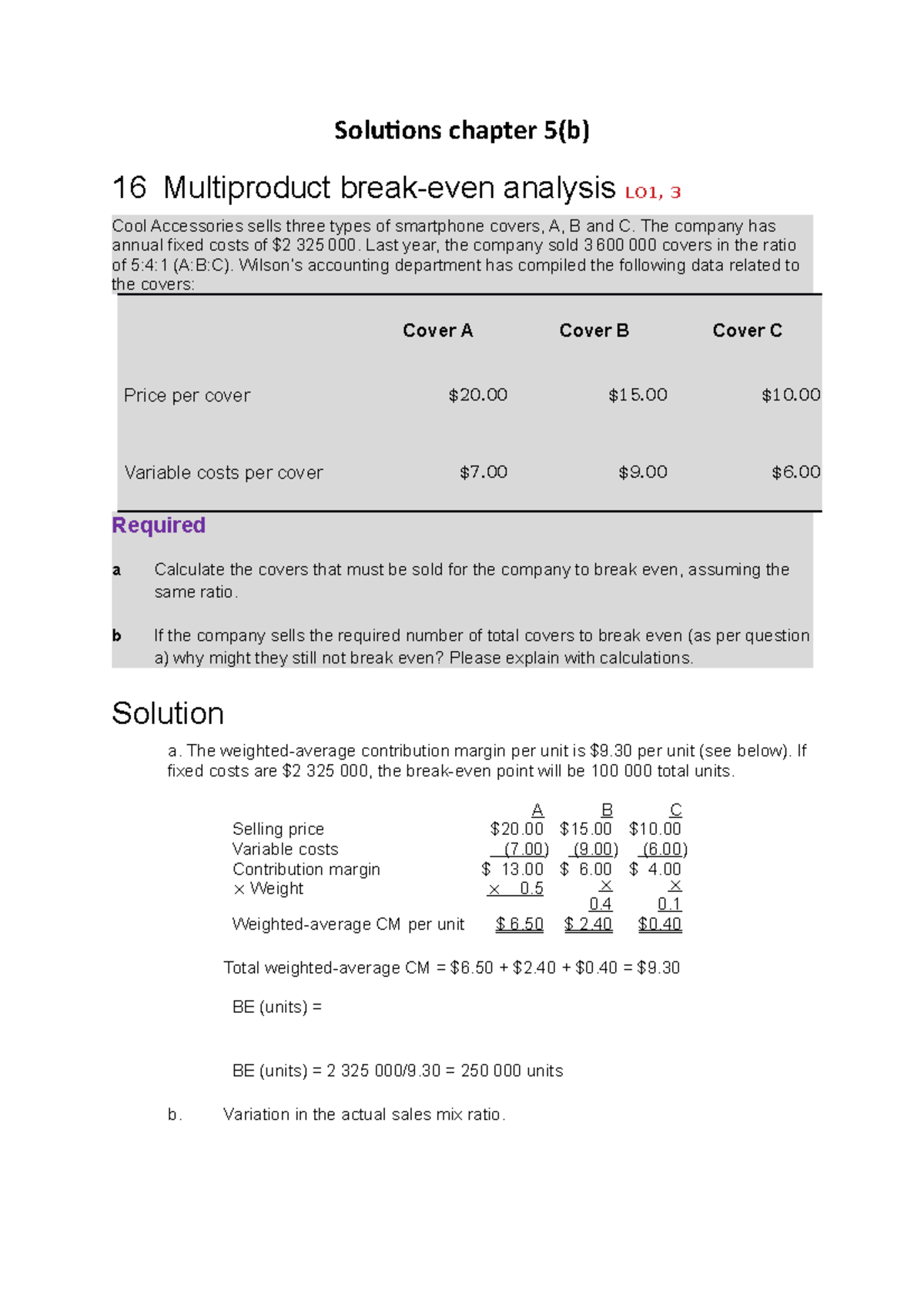 BX3172 Chapter 5(b) (CVP) Solutions - Solutions Chapter 5(b) 16 ...