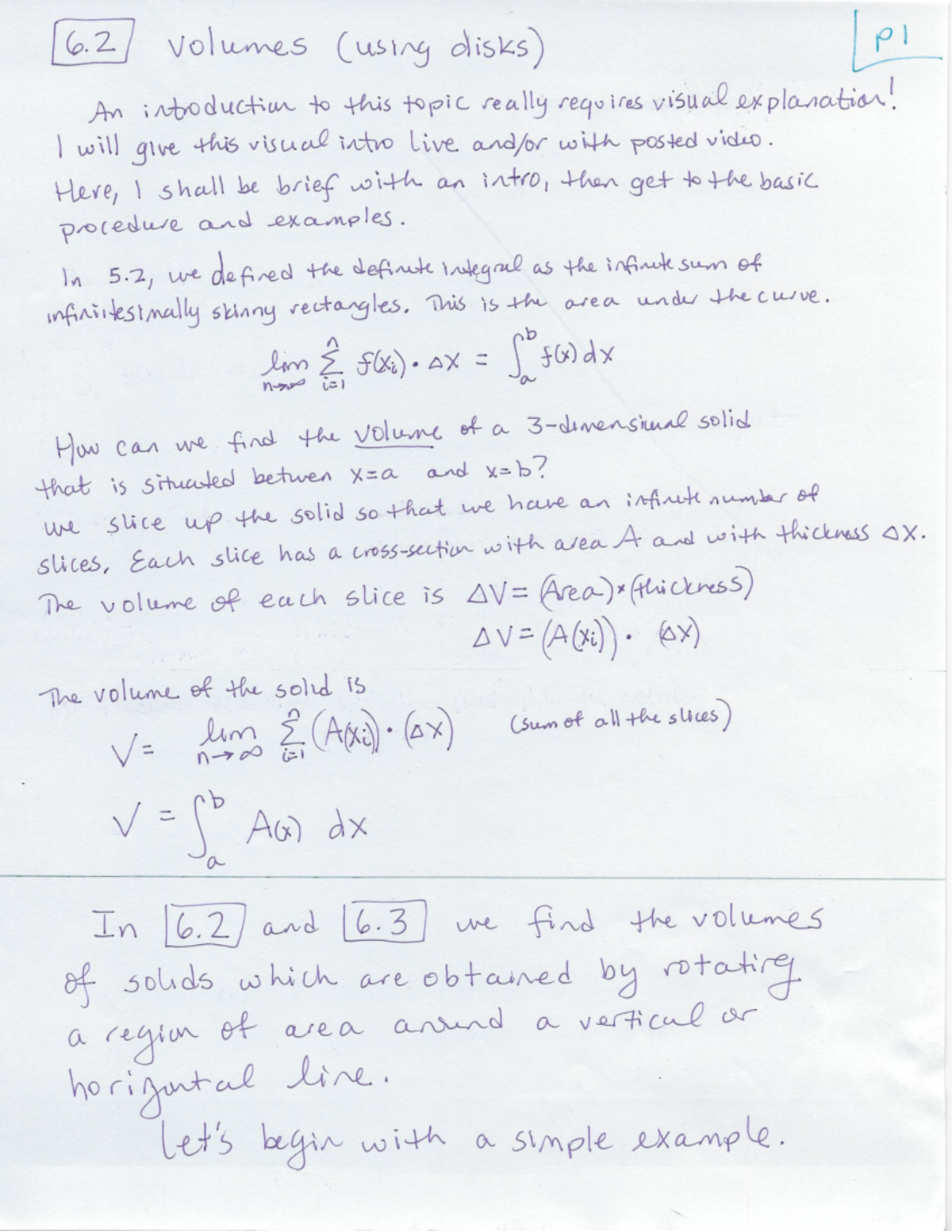 Class Notes 6.2 Volumes with Disks - MAT252 - Studocu