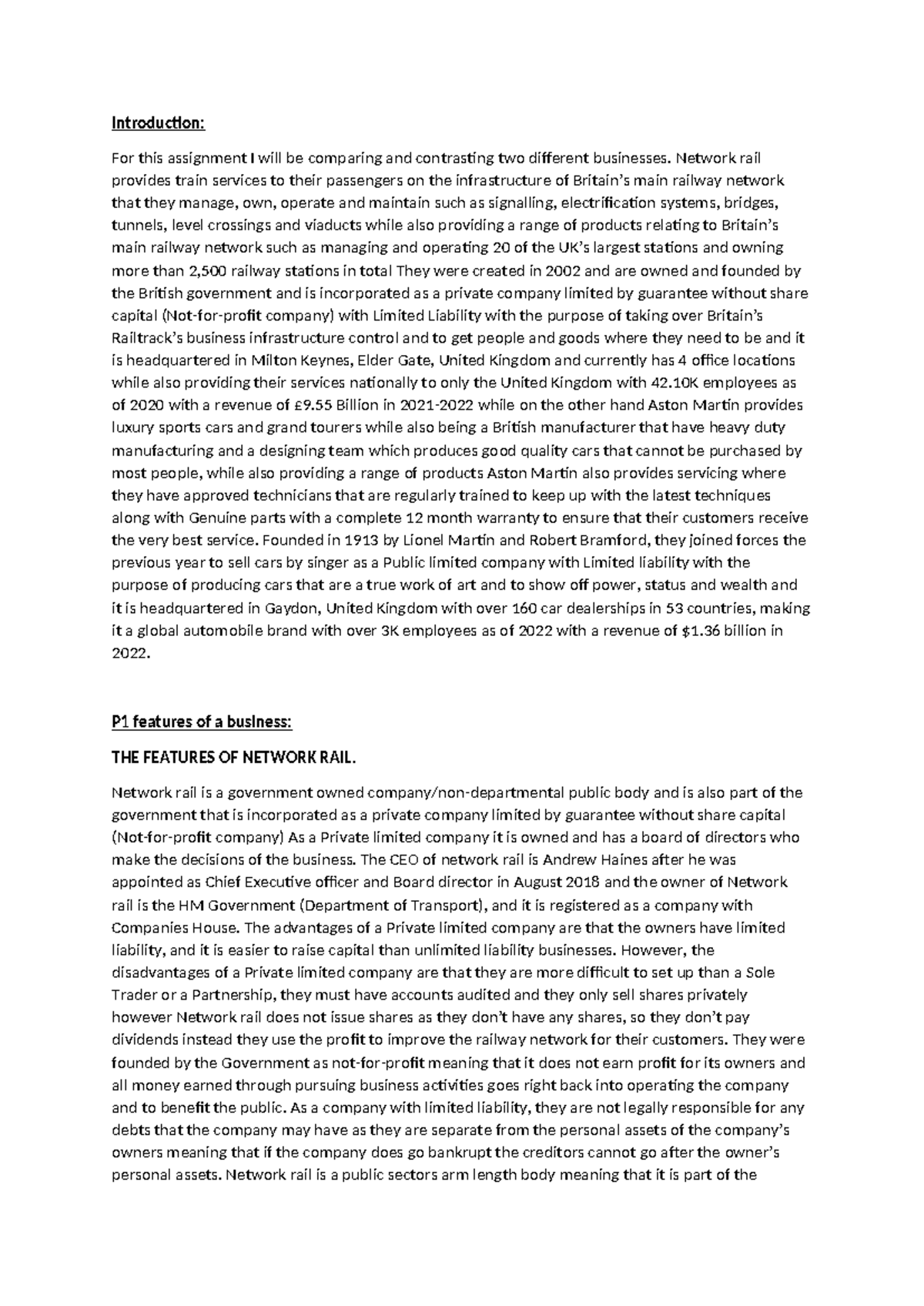 Assignment 1 - Unit 1 - this is for btec business - Introduction: For ...