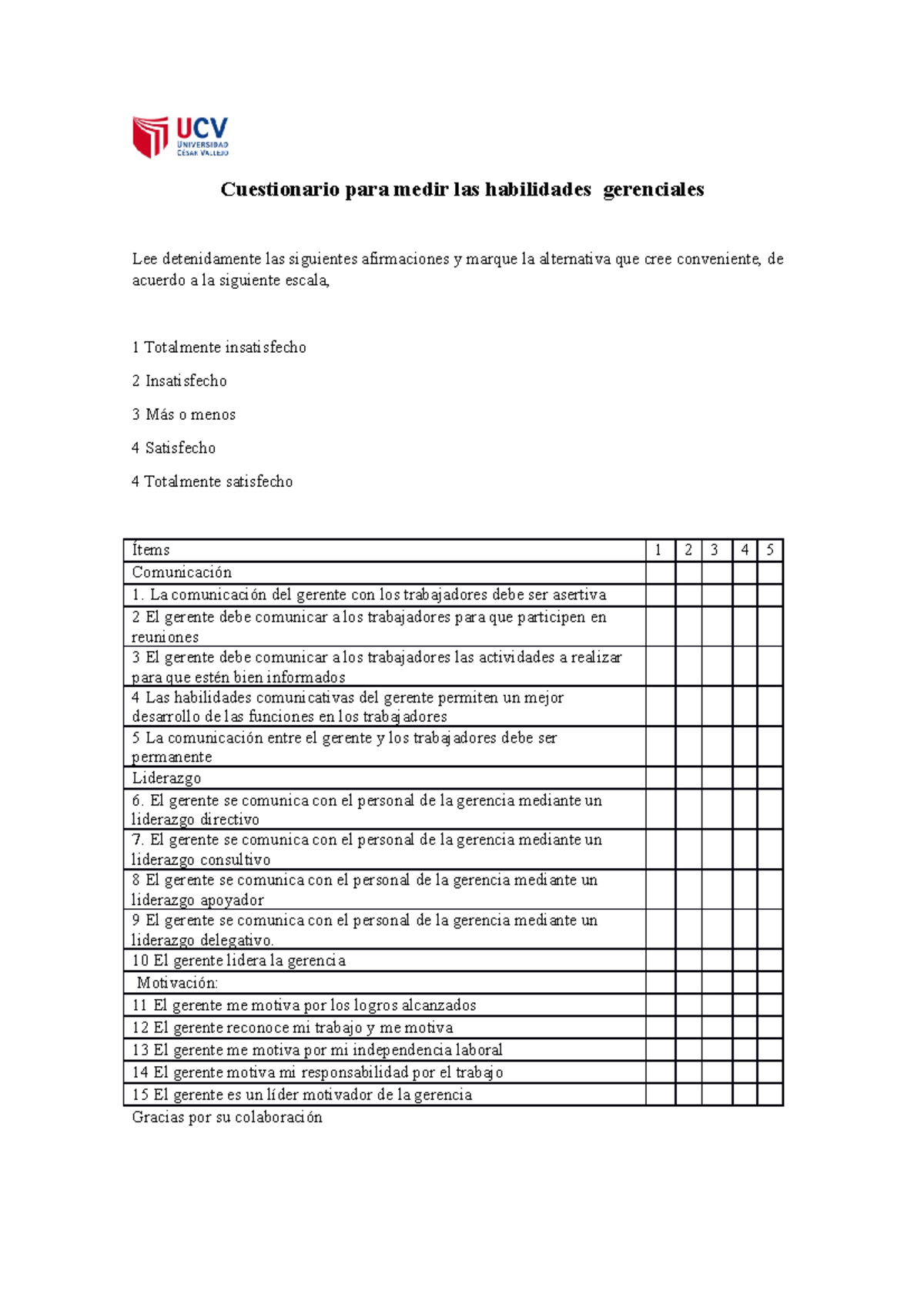 Cuestionario Para Medir Las Habilidades - 10 El Gerente Lidera La ...