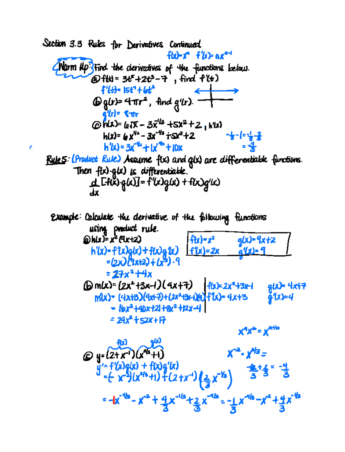 Section 3.3 Continued (Product Rule, Quotient Rule, Trig functions ...