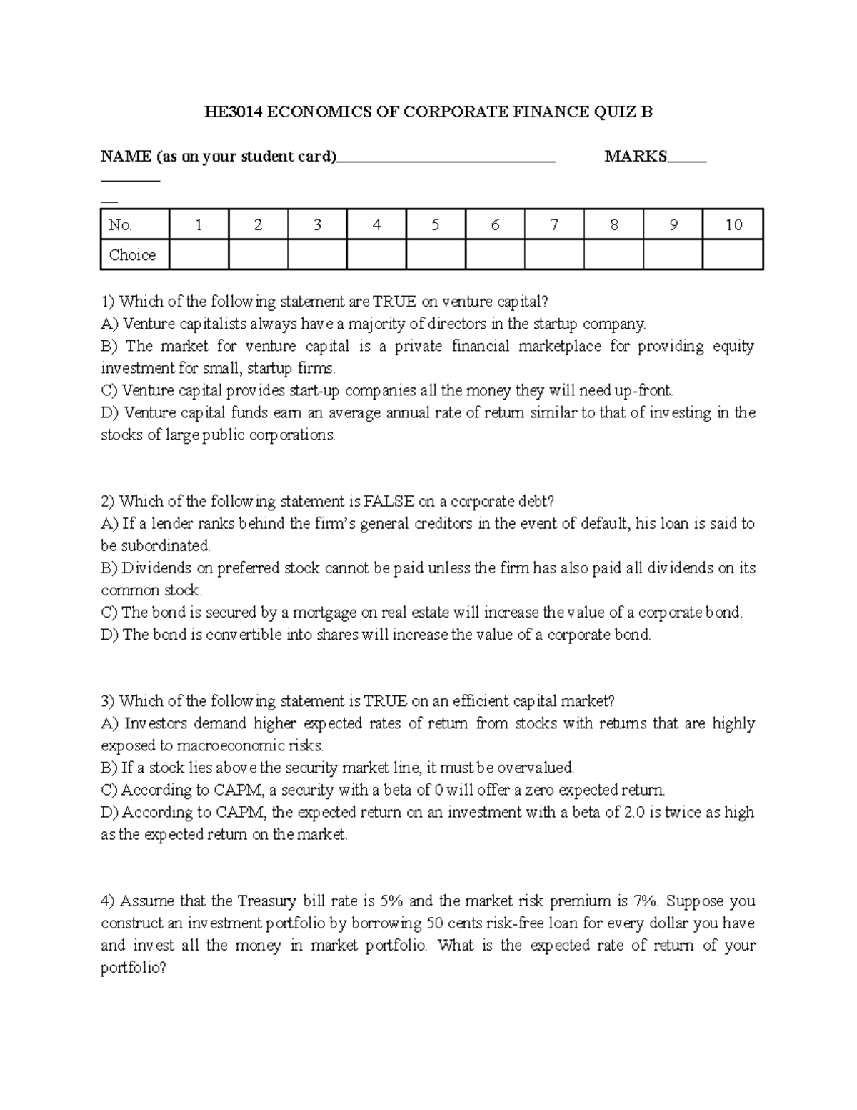 Quiz 1 January 2017, Questions And Answers - HE3014 ECONOMICS OF ...