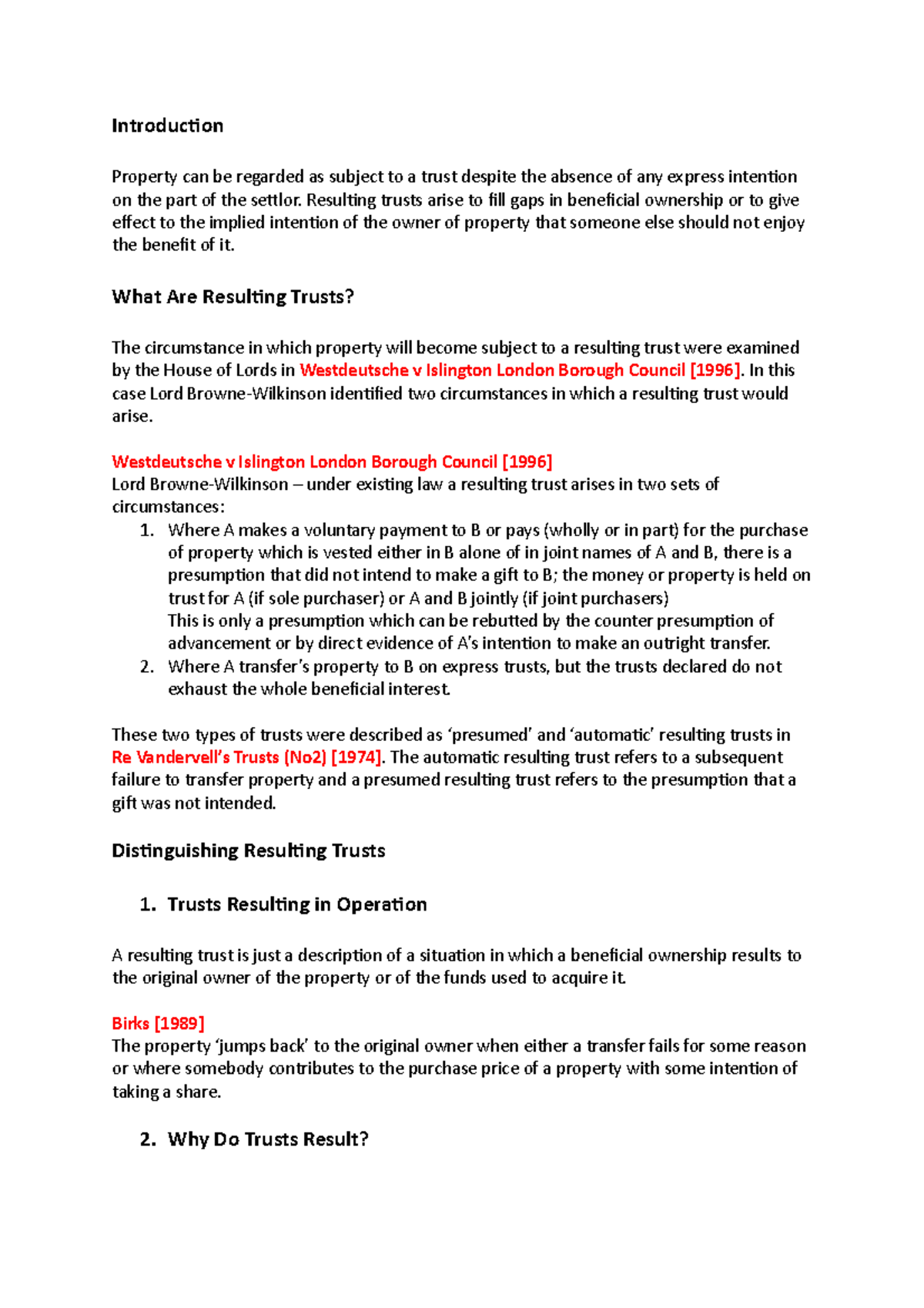 Resulting Trusts CHapter Notes - Introduction Property can be regarded ...