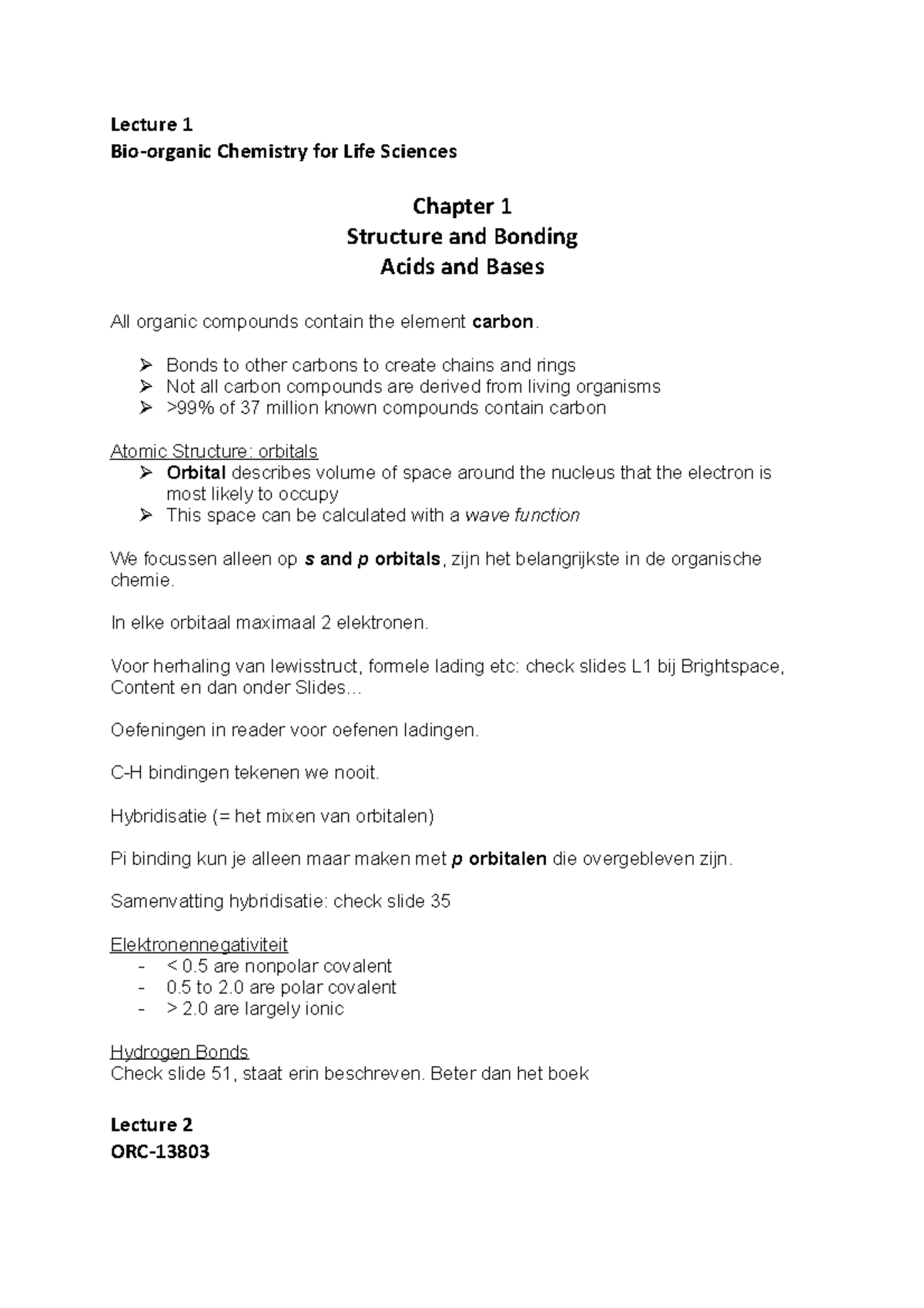 lectures-bio-organic-chemistry-for-life-sciences-samenvatting-lecture
