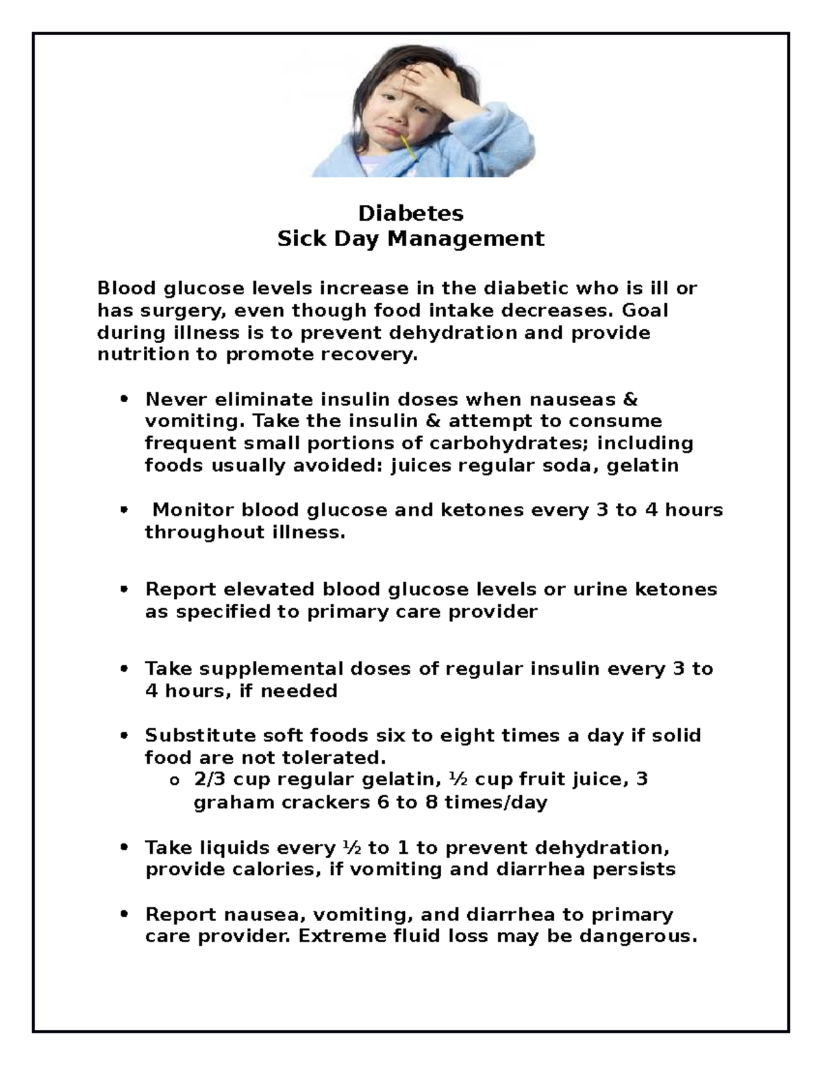 NUR 214 Diabetes Sick Day Mgt Rules - Diabetes Sick Day Management ...