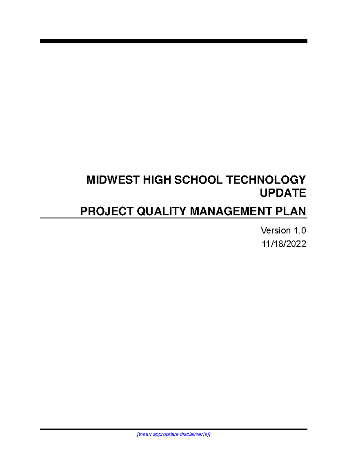 Quality Management Plan - [Insert appropriate disclaimer(s)] MIDWEST ...