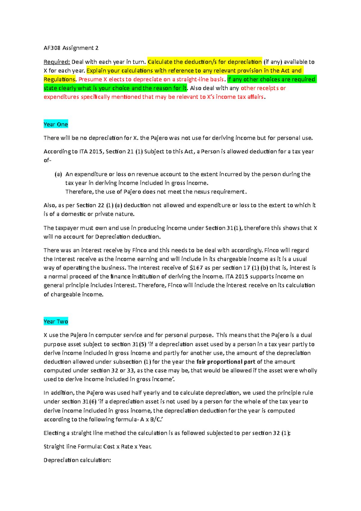 AF308_Taxation Law_ Semester 1 2021_ Group Assignment - AF308 ...