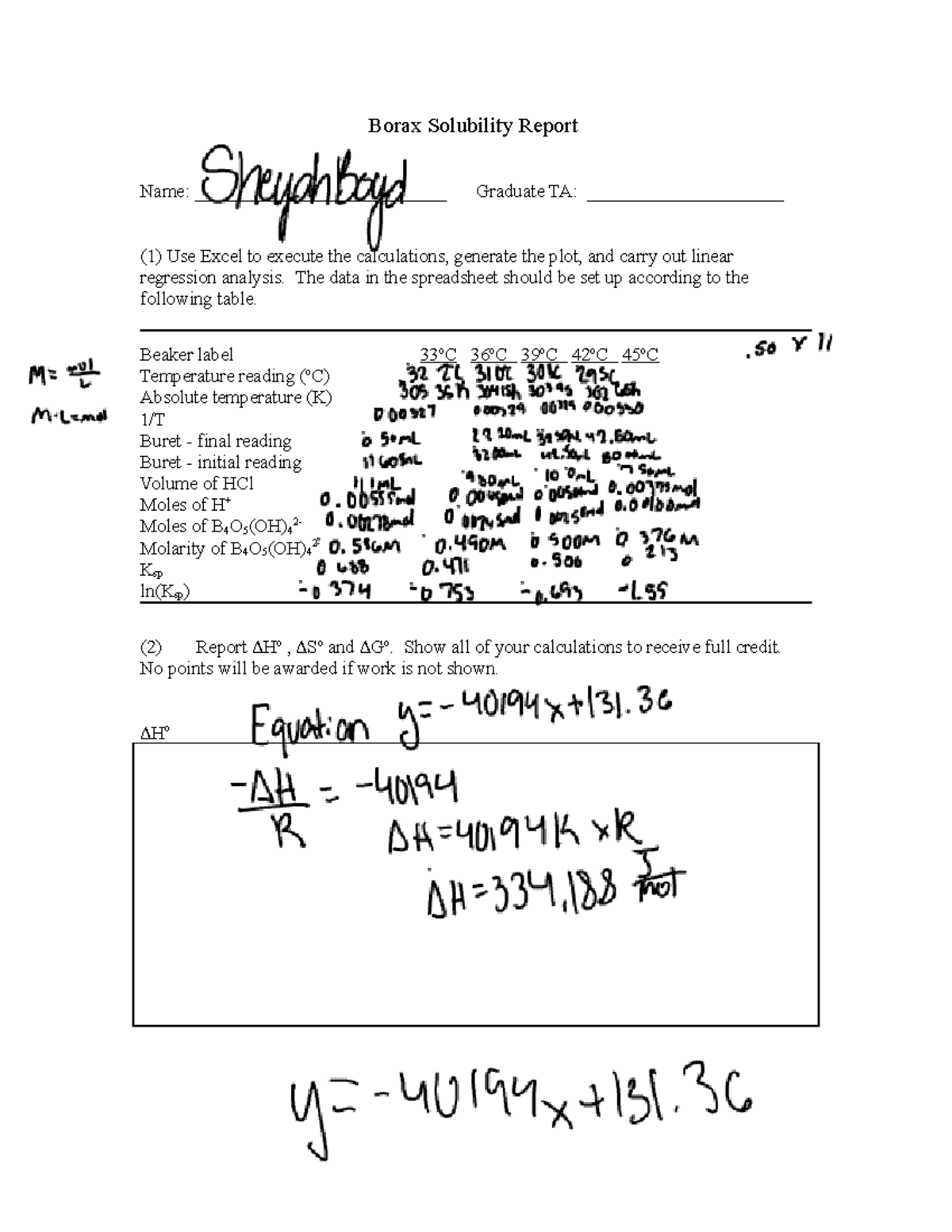 Borax Lab Report Sheet Borax Solubility Report Name