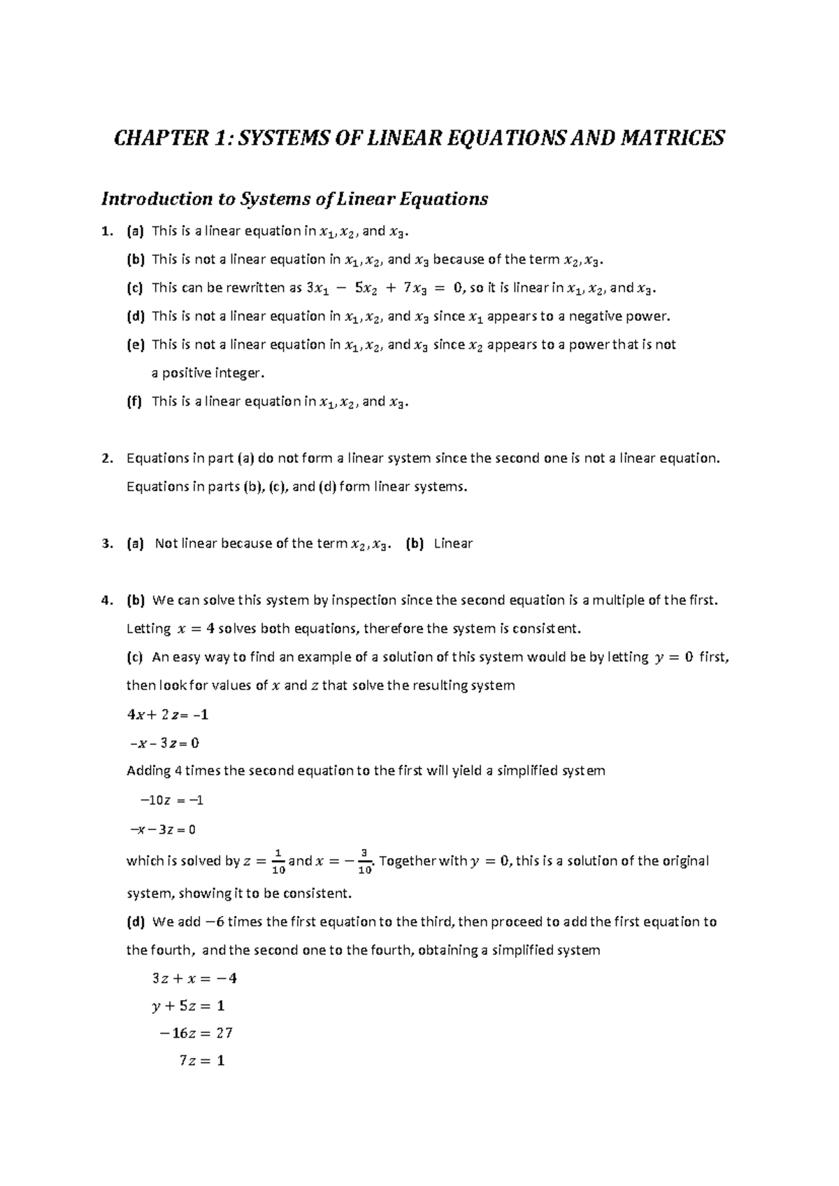 Solution Manual for LA - Introduction to Systems of Linear Equations (a ...