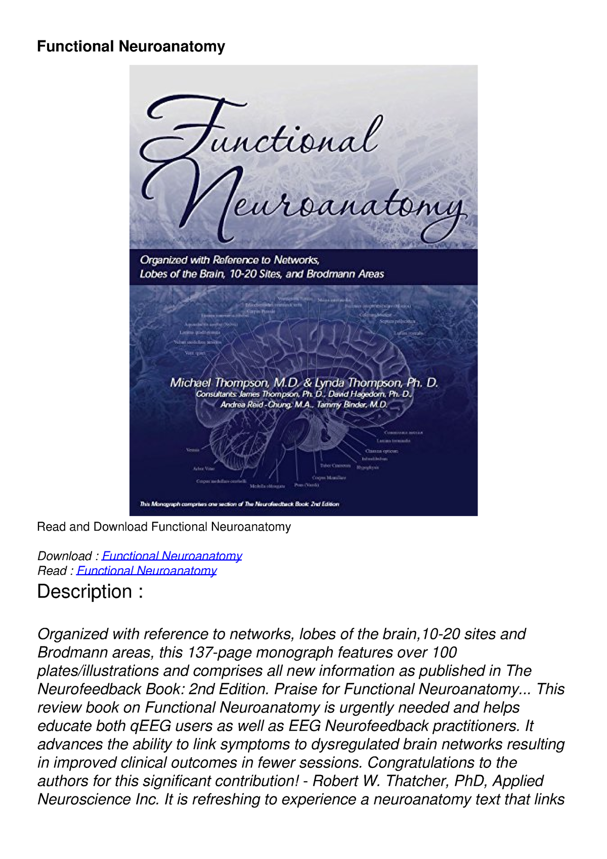 PDF/READ Functional Neuroanatomy - Functional Neuroanatomy Read And ...