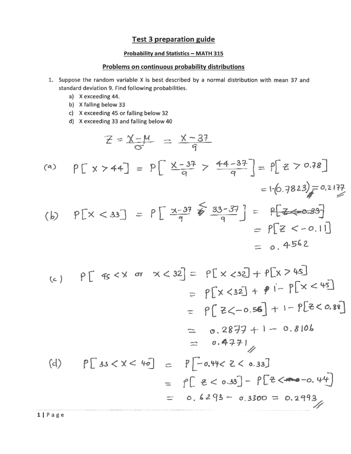 Solutions Test 3 Prep Test 3 Preparation Guide Probability And 