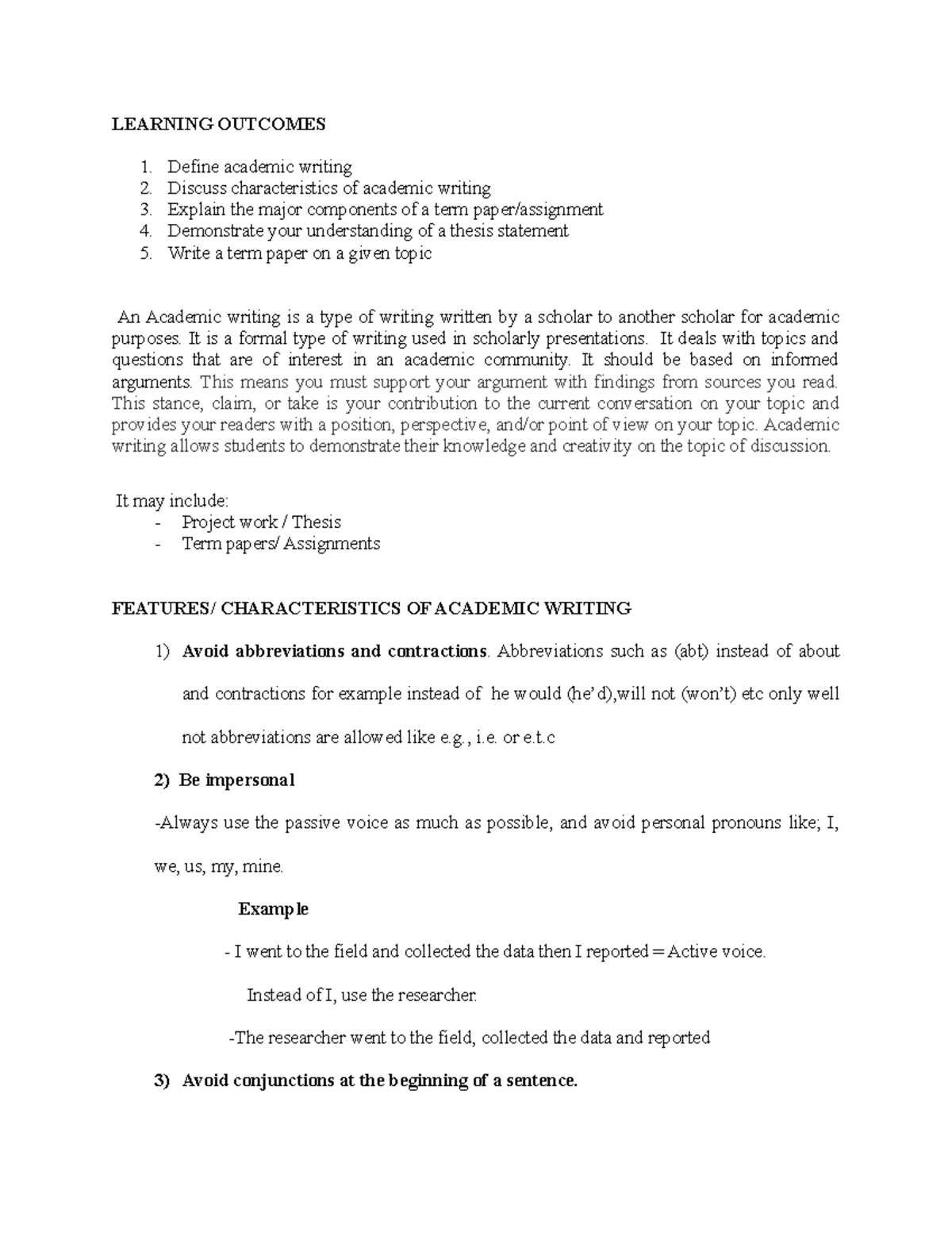 Academic Writing Notes (7)(1) - LEARNING OUTCOMES Define academic ...