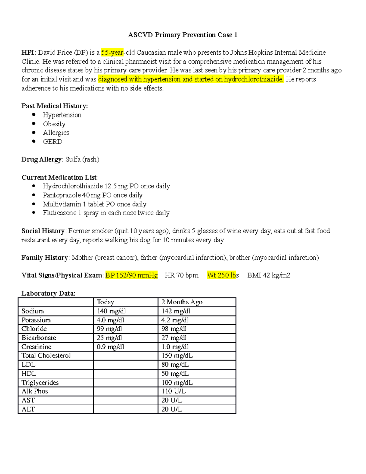 Ascvd Primary Prevention and Risk Reduction Cases 2018 Pre-Class ...