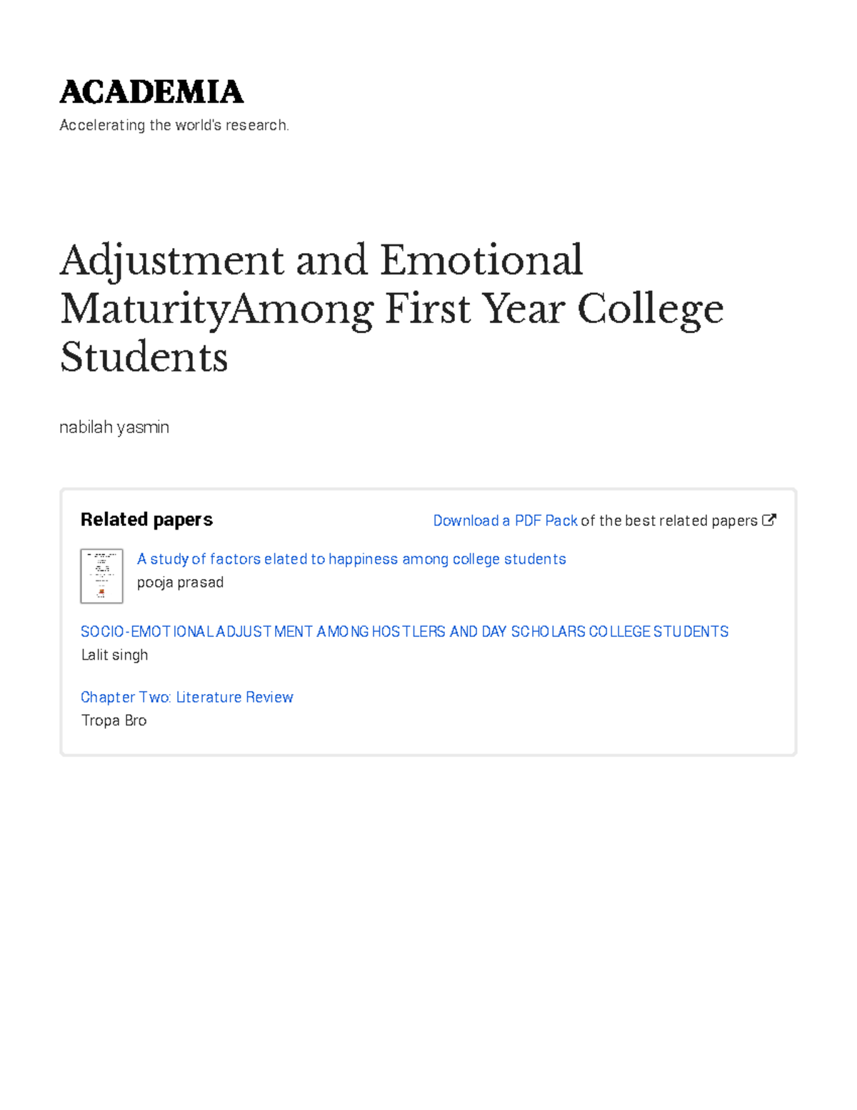 Adjustment and Emotional Maturity of college students - Accelerating ...