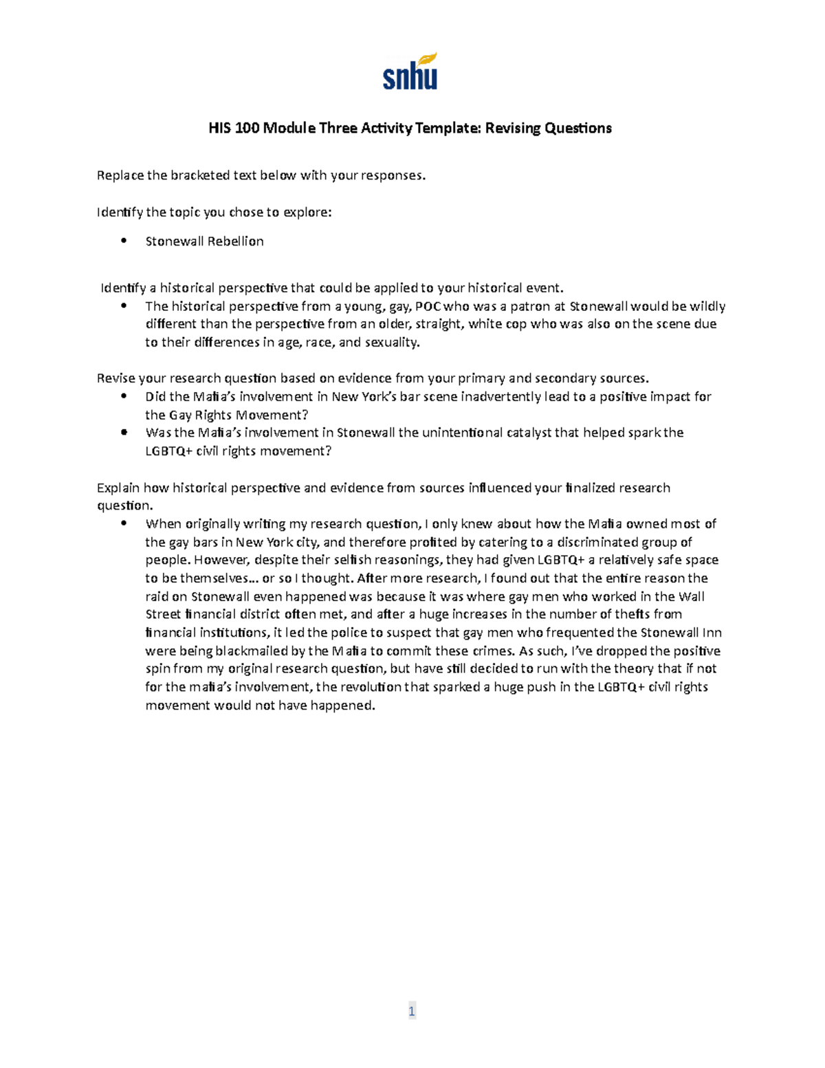 HIS 100 Module Three Activity Revising Questions Template - HIS 100 ...