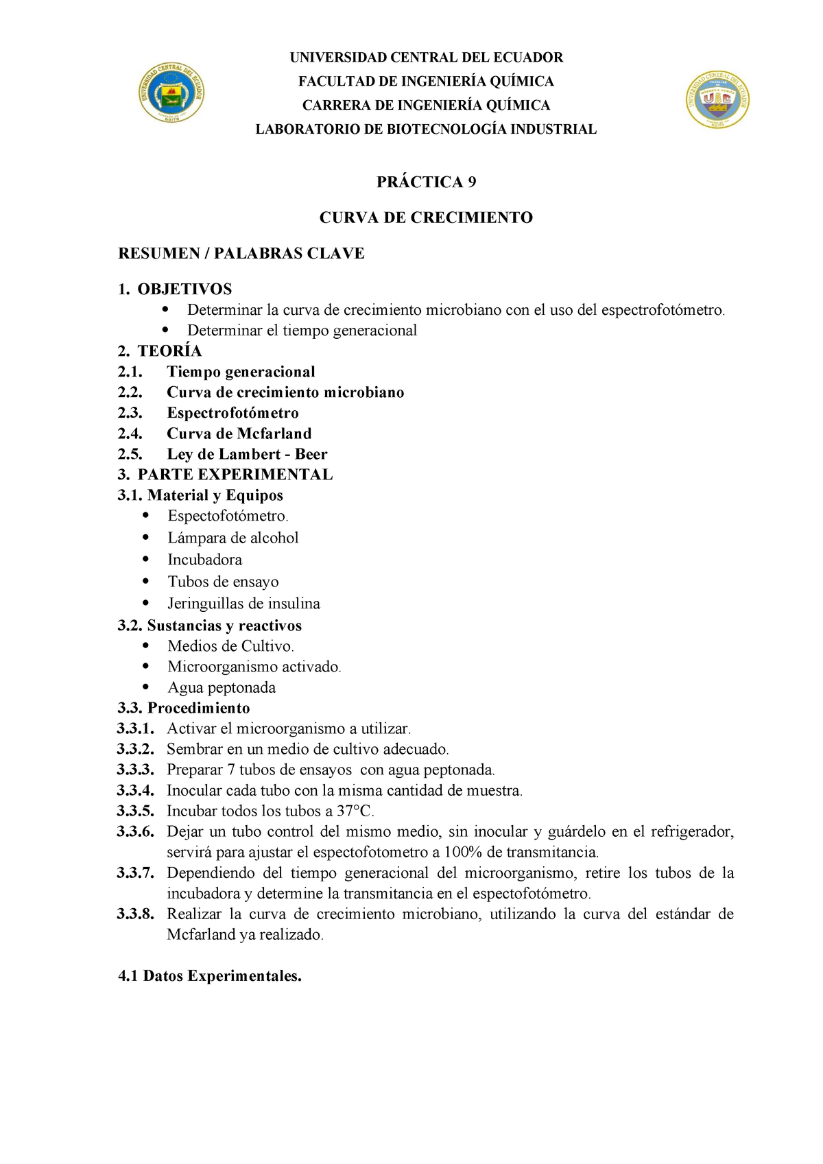 Practica 9 Curva Crecimiento Espectrofotometro Fiq 504 Studocu