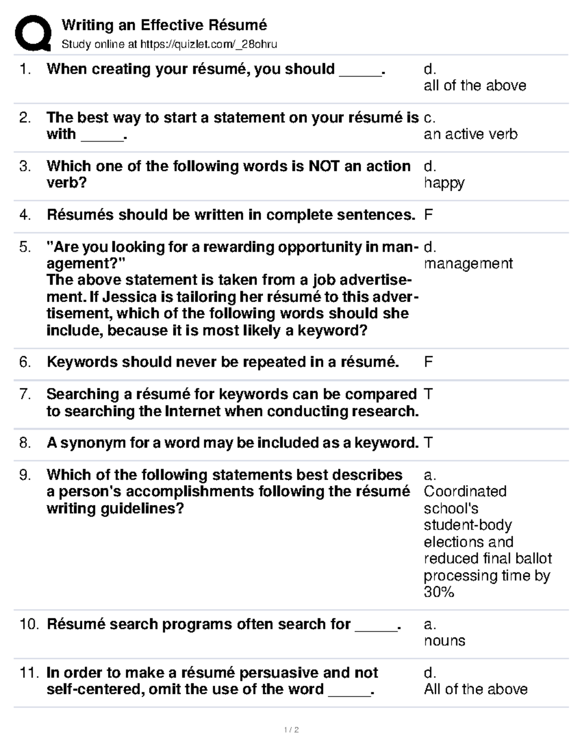 Writing an Effective Résumé Writing an Effective Résumé Study online