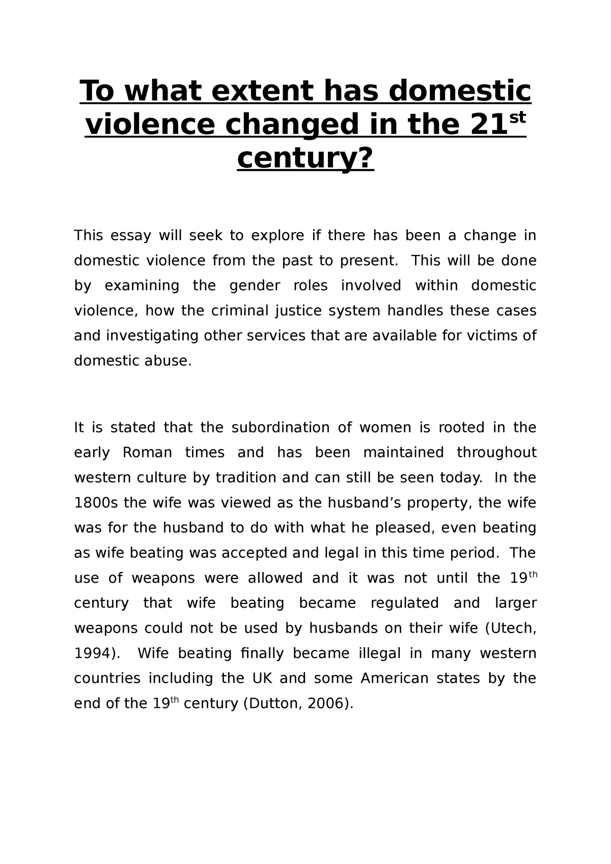 introduction essay about domestic violence