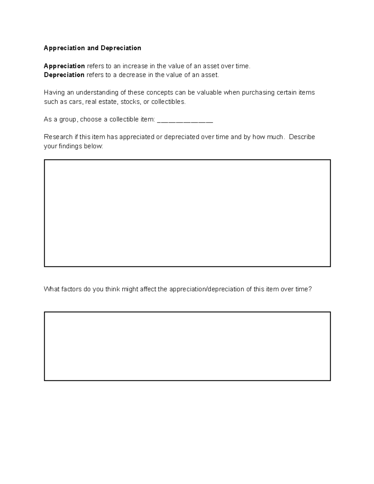 Appreciation and Depreciation Investigation - Appreciation and ...