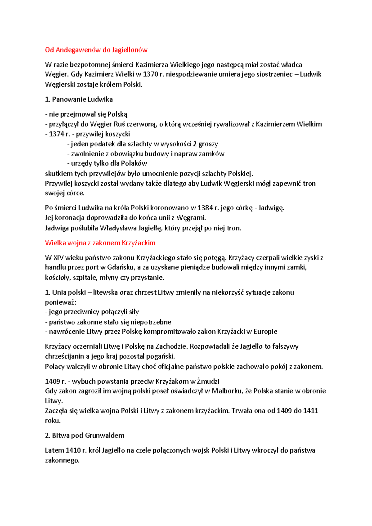 Notatka historia 2 - Streszczenie Skąpiec - Od Andegawenów do