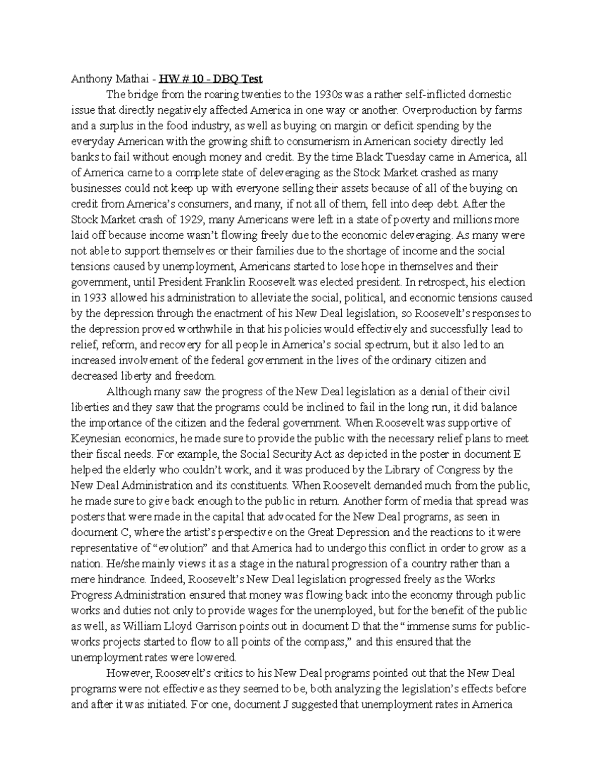 Copy of HW # 10 - DBQ Test - Anthony Mathai - HW # 10 - DBQ Test The ...