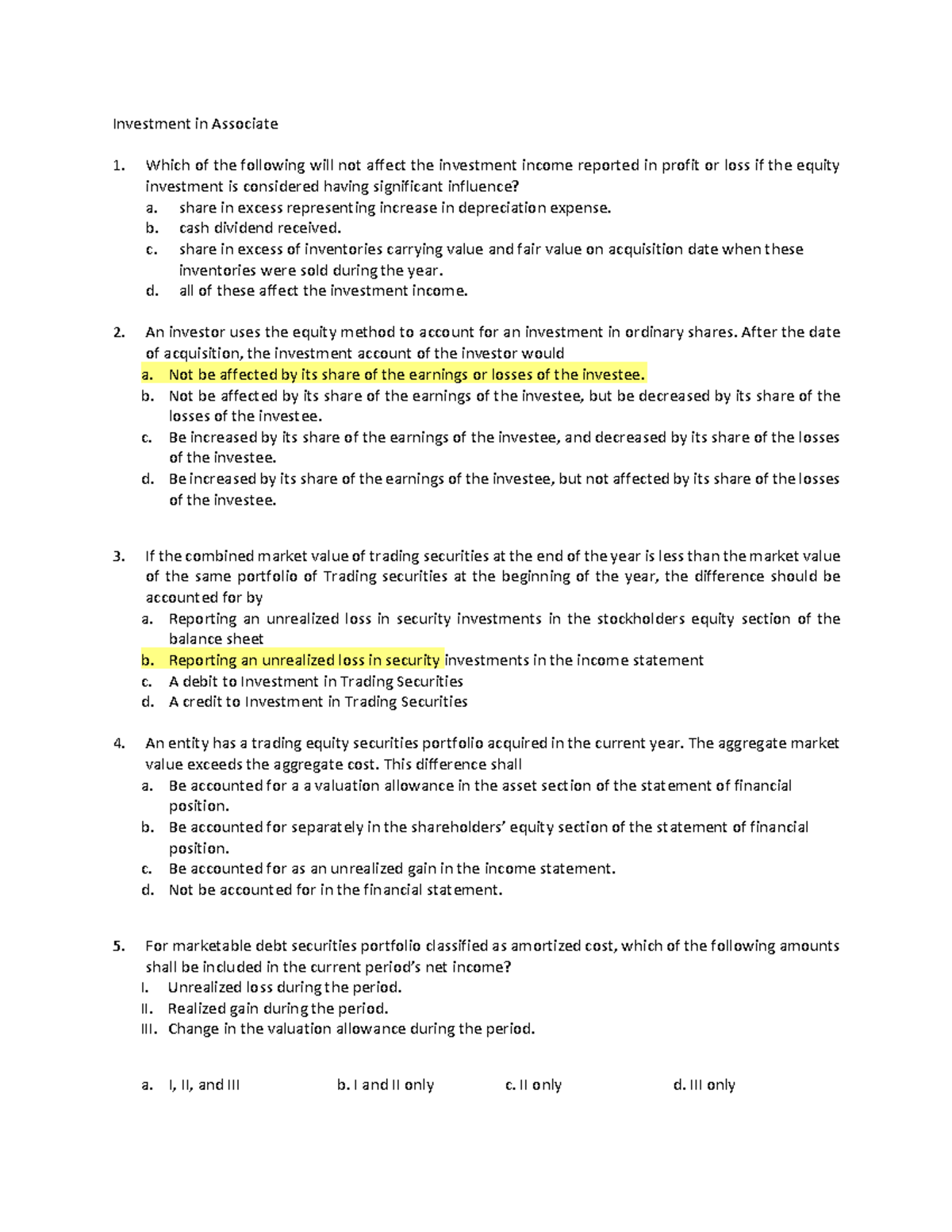 ACC 226 Investment in Associate COPY - Investment in Associate Which of ...