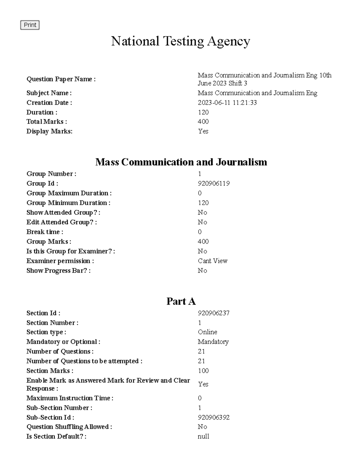 Paper 20230914143900 - Print National Testing Agency Question Paper ...