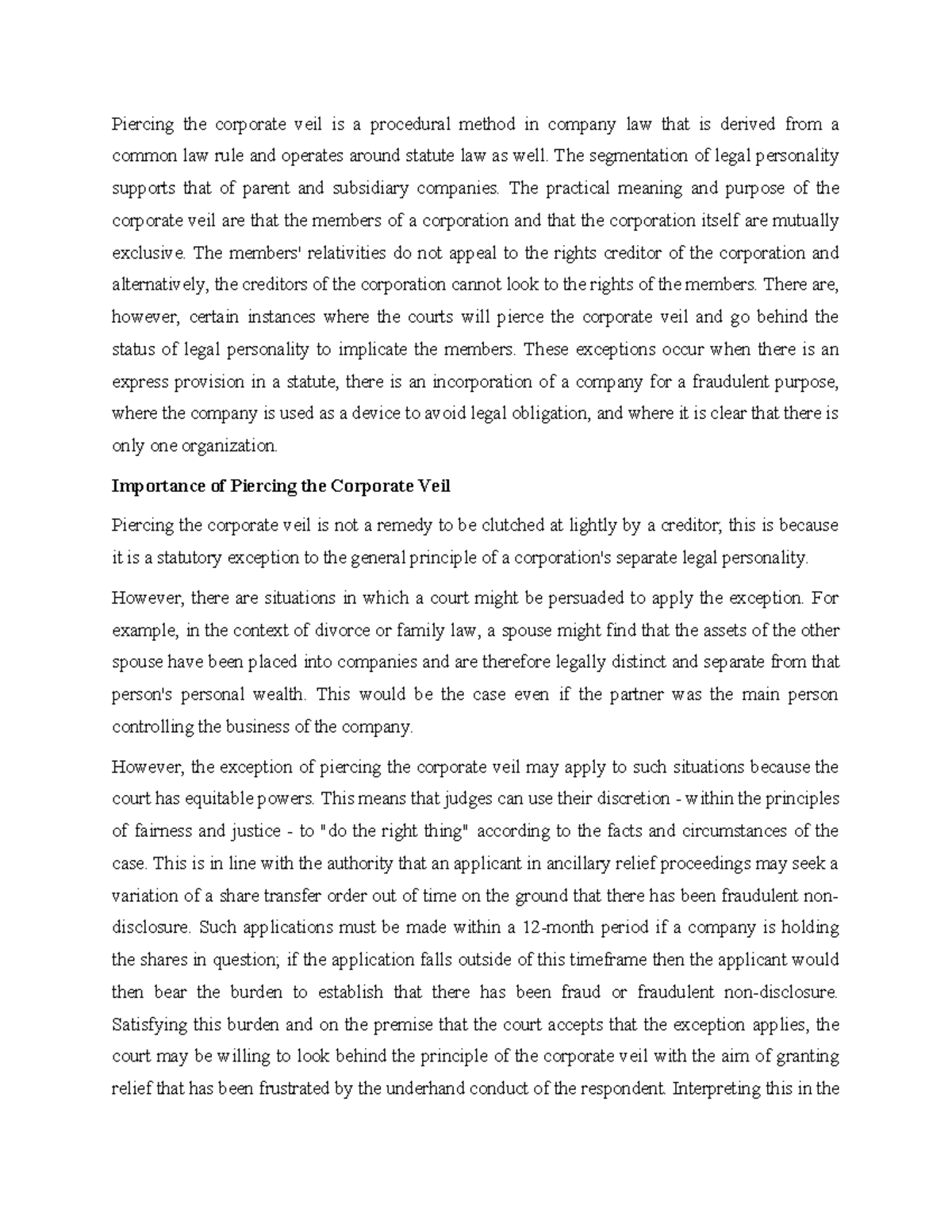 Prest v. Petrodel research Piercing the corporate veil is a