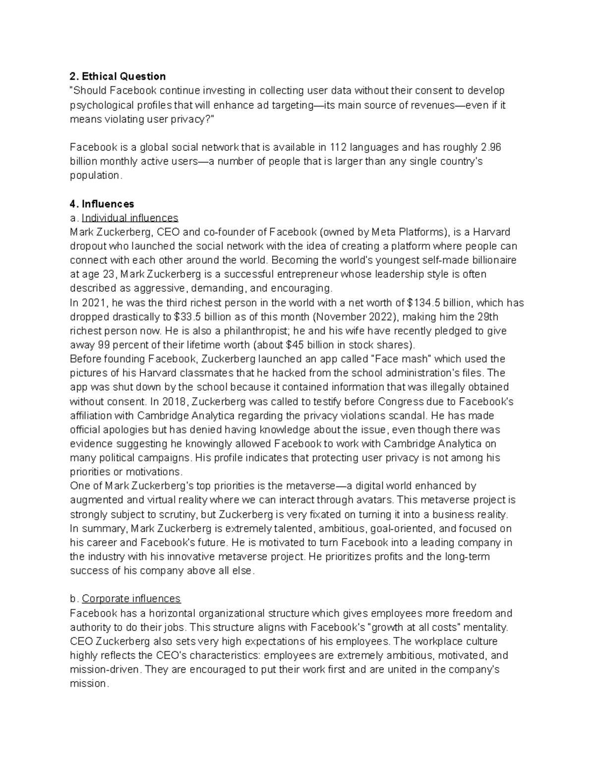 Group presentation - FB - Ethical Question “Should Facebook continue ...
