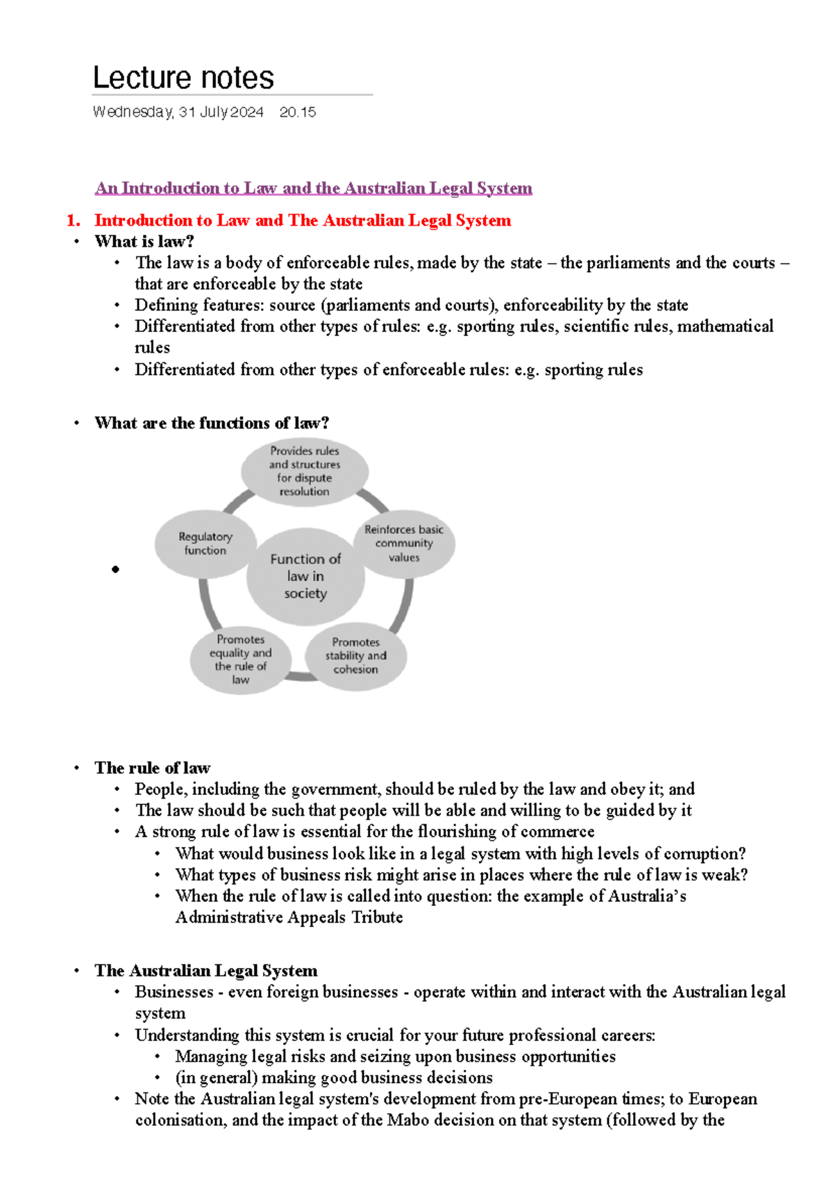 Week 1 Lecture Notes - Lecture notes Wednesday, 31 July 2024 20. An ...