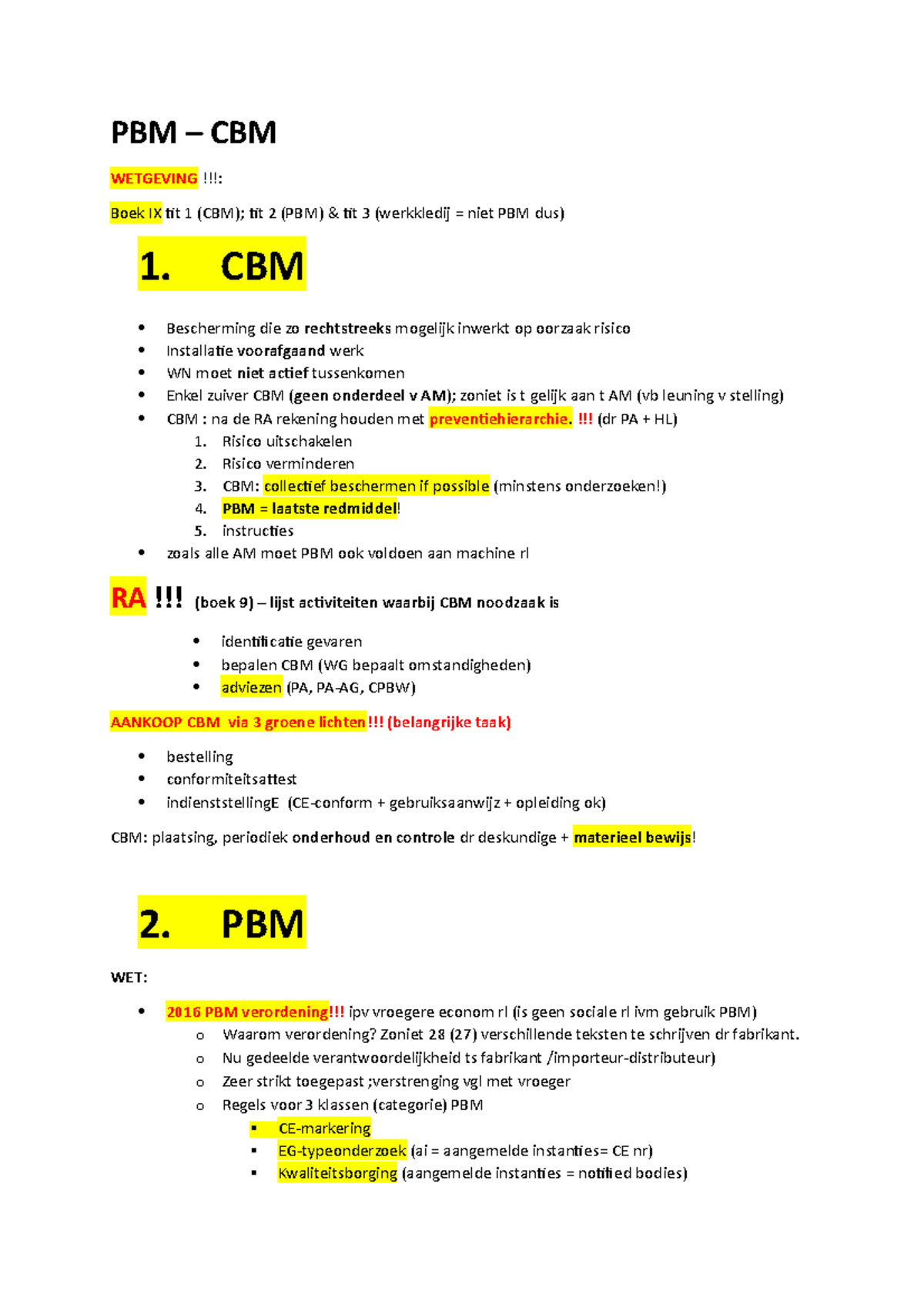 PBM – CBM - Samenvatting Preventie - PBM CBM WETGEVING Boek IX tit 1 ...